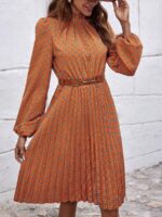 Rochie Midi Denia Portocalie cu Imprimeu Geometric - imagine 4