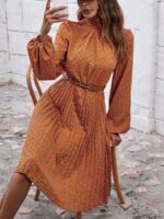 Rochie Midi Denia Portocalie cu Imprimeu Geometric - imagine 3