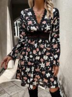 Rochie Scurta Hateya Neagra Inflorata - imagine 5