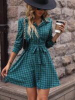Rochie Scurta Linlin Turcoaz cu Imprimeu Geometric