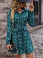 Rochie Scurta Linlin Turcoaz cu Imprimeu Geometric - imagine 4