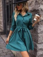 Rochie Scurta Linlin Turcoaz cu Imprimeu Geometric - imagine 3