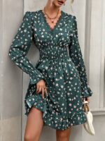 Rochie Scurta Ignacia Verde Inflorata
