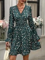 Rochie Scurta Ignacia Verde Inflorata - imagine 3