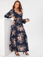 Rochie Lunga Sirini Bleumarin cu Imprimeu Floral