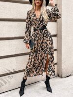 Rochie Midi Ferida Neagra cu Imprimeu Maro