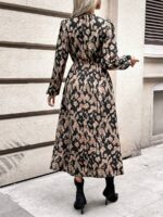 Rochie Midi Ferida Neagra cu Imprimeu Maro - imagine 2