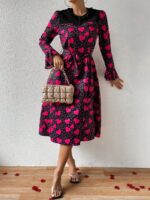 Rochie Midi Erusa Neagra Cu Inimioare Roz - imagine 5