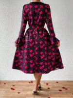 Rochie Midi Erusa Neagra Cu Inimioare Roz - imagine 2