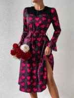 Rochie Midi Erusa Neagra Cu Inimioare Roz - imagine 4