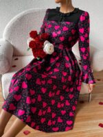 Rochie Midi Erusa Neagra Cu Inimioare Roz - imagine 3