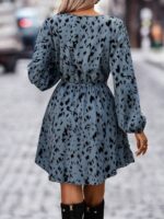 Rochie Scurta Aracelly Gri cu Print Leopard Negru - imagine 2