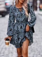 Rochie Scurta Aracelly Gri cu Print Leopard Negru - imagine 3