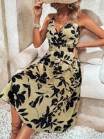 Rochie Midi Lelia Crem Cu Model Floral Negru - imagine 3