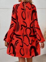Rochie Scurta Fabiana Rosie Cu Imprimeu Negru - imagine 2