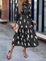 Rochie Lunga Ormina Neagra Cu Pene Colorate - imagine 3