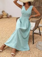 Rochie Lunga Aja Bleu cu Buline Albe - imagine 4