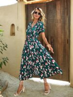 Rochie Lunga Mallini Verde cu Print Leopard - imagine 3