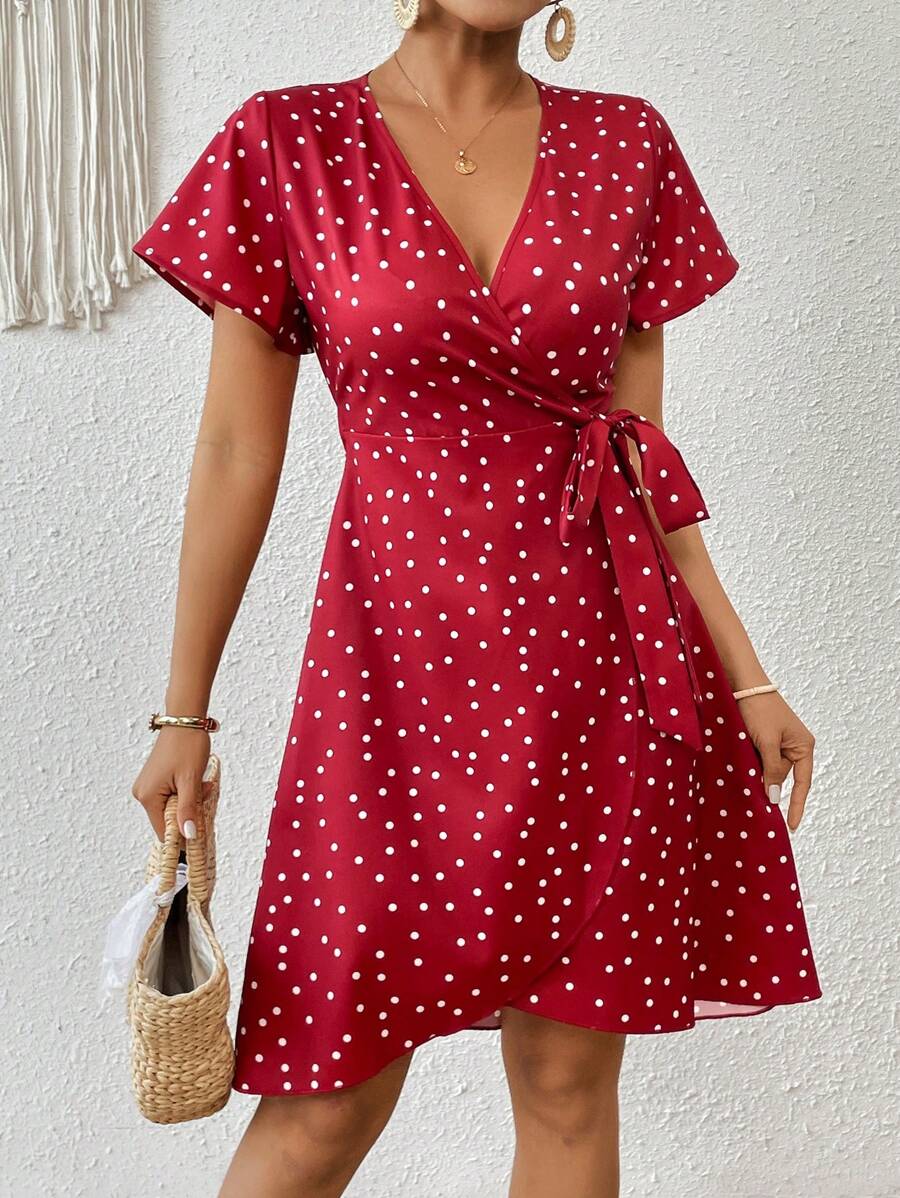 0 Rochie Scurta Bambina Rosie Cu Buline Albe - imagine 1