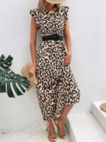 Rochie Lunga Saini Crem Cu Model Leopard Negru