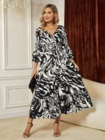 Rochie Lunga Bekka Alba Cu Imprimeu Negru - imagine 5