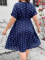 Rochie Midi Georgia Albastra Cu Buline Albe - Marimi Mari - imagine 2
