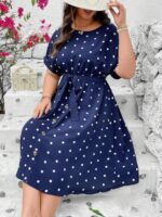 Rochie Midi Georgia Albastra Cu Buline Albe - Marimi Mari - imagine 3