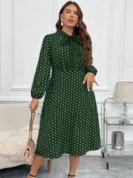 Rochie Midi Gillia Verde Cu Buline Albe - Marimi Mari