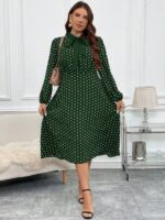Rochie Midi Gillia Verde Cu Buline Albe - Marimi Mari - imagine 3