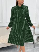 Rochie Midi Gillia Verde Cu Buline Albe - Marimi Mari - imagine 4