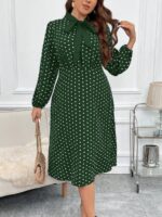 Rochie Midi Gillia Verde Cu Buline Albe - Marimi Mari - imagine 5