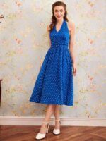 Rochie Midi Odveig Albastra Cu Inimioare Albe - imagine 3