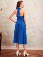 Rochie Midi Odveig Albastra Cu Inimioare Albe - imagine 2