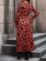 Rochie Lunga Ninon Caramizie Cu Model Floral Negru - imagine 2