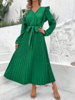 Rochie Lunga Sharon Verde cu Pliuri