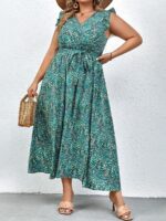 Rochie Lunga Olavine Verde Cu Imprimeu Multicolor - Marimi Mari - imagine 3