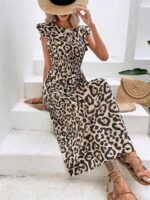 Rochie Lunga Saini Crem Cu Model Leopard Negru - imagine 3