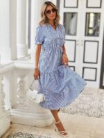 Rochie Lunga Janette Alba Cu Dungi Albastre - imagine 3