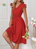 Rochie Scurta Odetta Rosie Cu Inimioare Albe - imagine 3