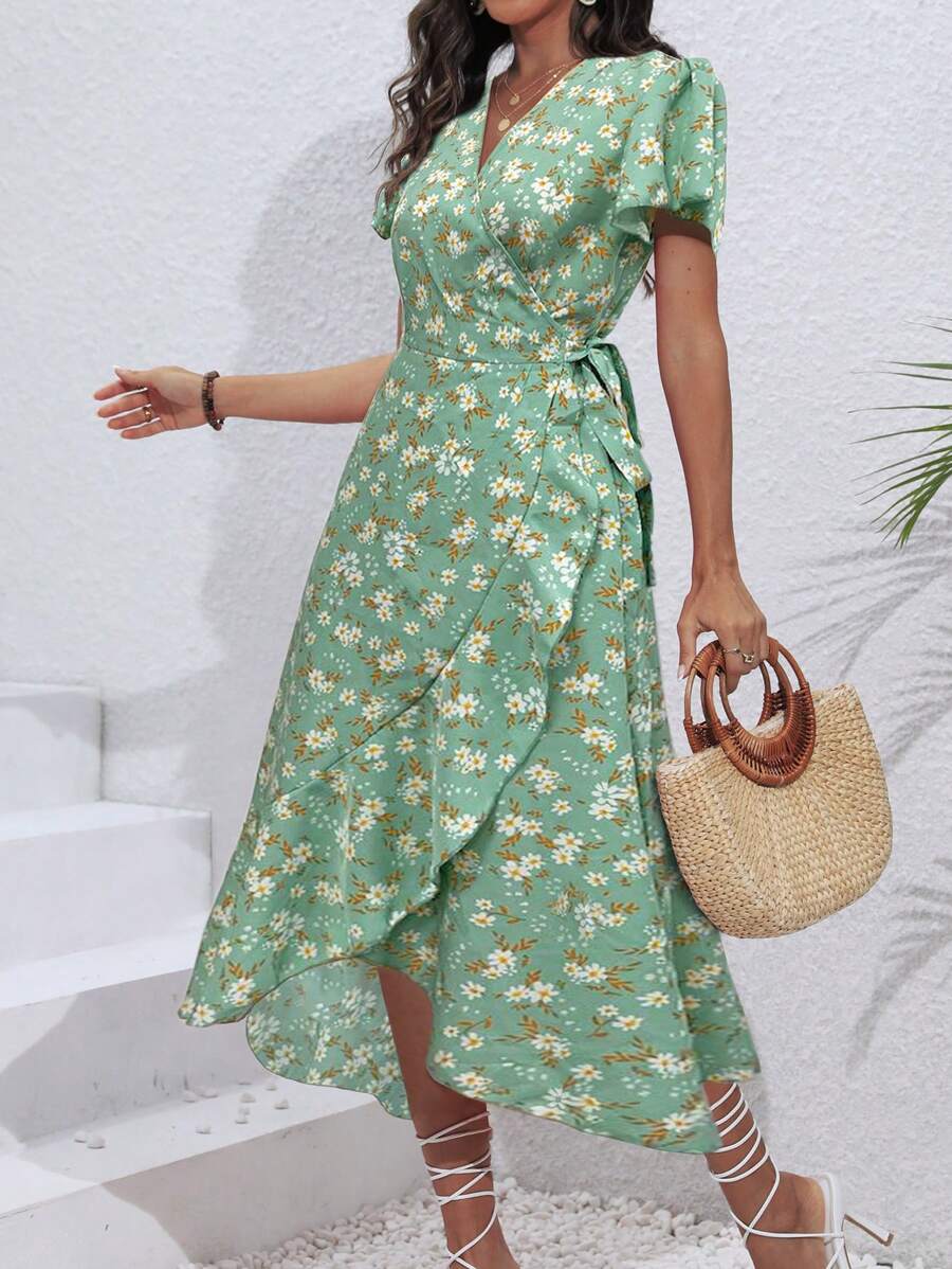 15 Rochie Midi Kriste Verde Inflorata - imagine 1