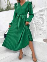 Rochie Lunga Sharon Verde cu Pliuri - imagine 3