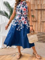 Rochie Midi Yokko Albastra Inflorata