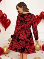 Rochie Scurta Athalia Neagra cu Print Rosu - imagine 2