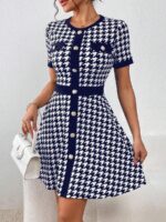 Rochie Scurta Myron Albastra Cu Imprimeu Geometric Alb - imagine 3