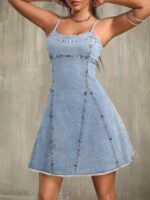 Rochie Scurta Tomas Din Denim Cu Bretele - imagine 3