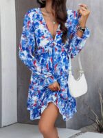 Rochie Scurta Monette Alba Cu Imprimeu Albastru
