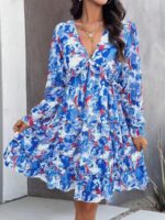 Rochie Scurta Monette Alba Cu Imprimeu Albastru - imagine 3