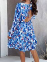 Rochie Scurta Monette Alba Cu Imprimeu Albastru - imagine 2