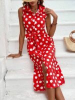 Rochie Midi Meda Rosie Cu Buline Albe Si Cordon - imagine 3