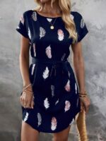 Rochie Scurta Maritha Albastra Cu Model Cu Pene Multicolore - imagine 3